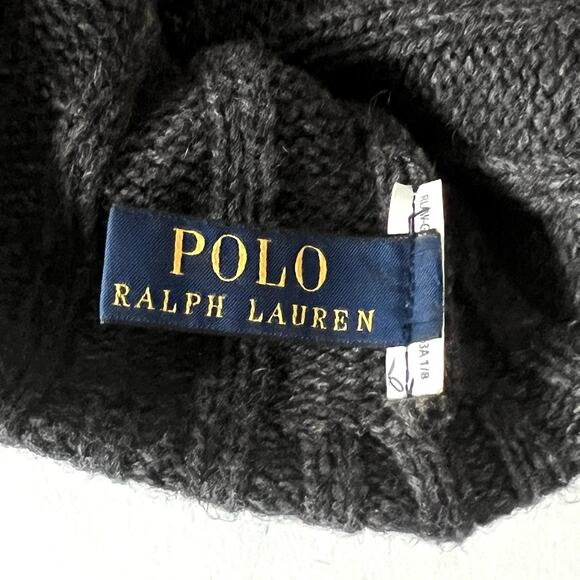 Polo Ralph Lauren Beanie Hat Unisex Men's Gray Wool Blend Ribbed Knit Black OS - Picture 4 of 4